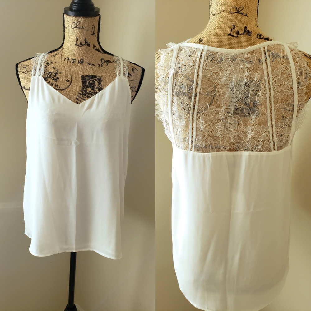 NWT LOFT Sheer Eyelash Lace Back Tank Blouse